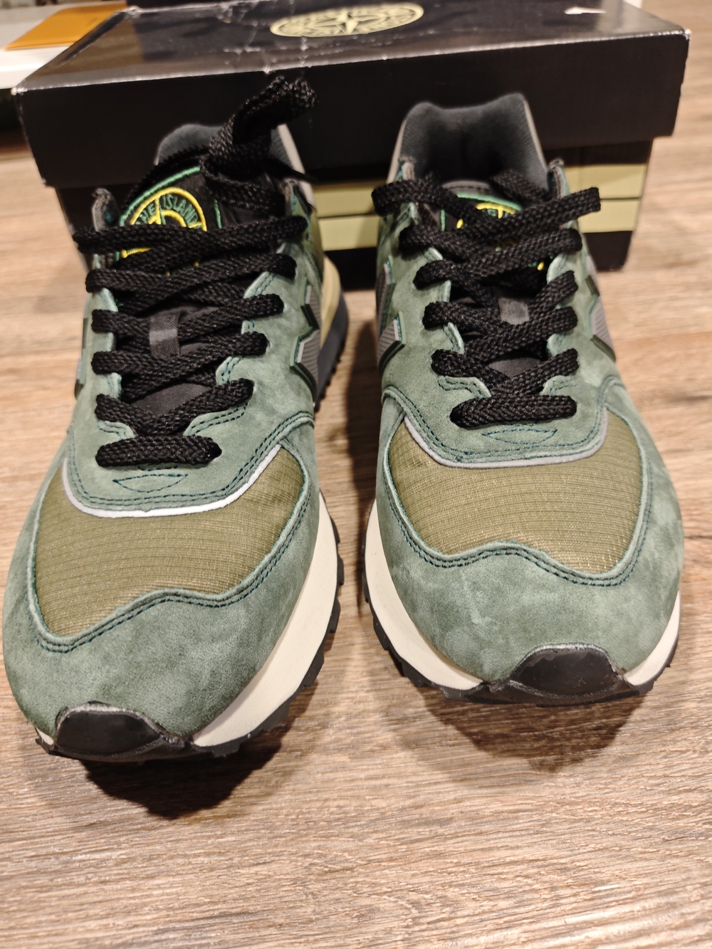 Stone Island Green Suede and Mesh Sneakers with Black Accents